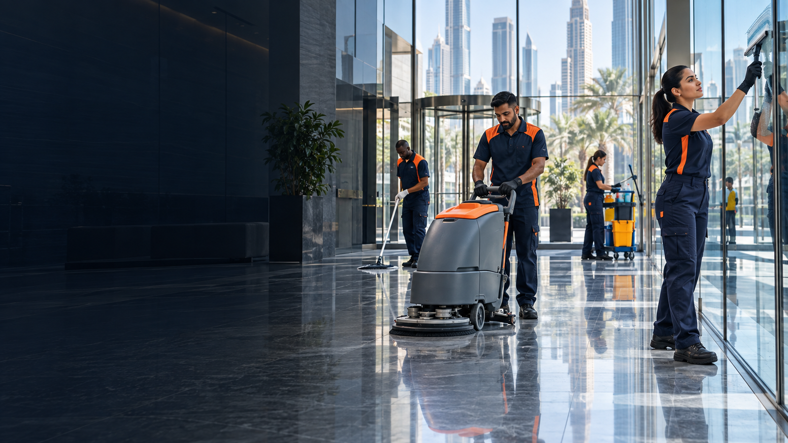 Professional building cleaning team