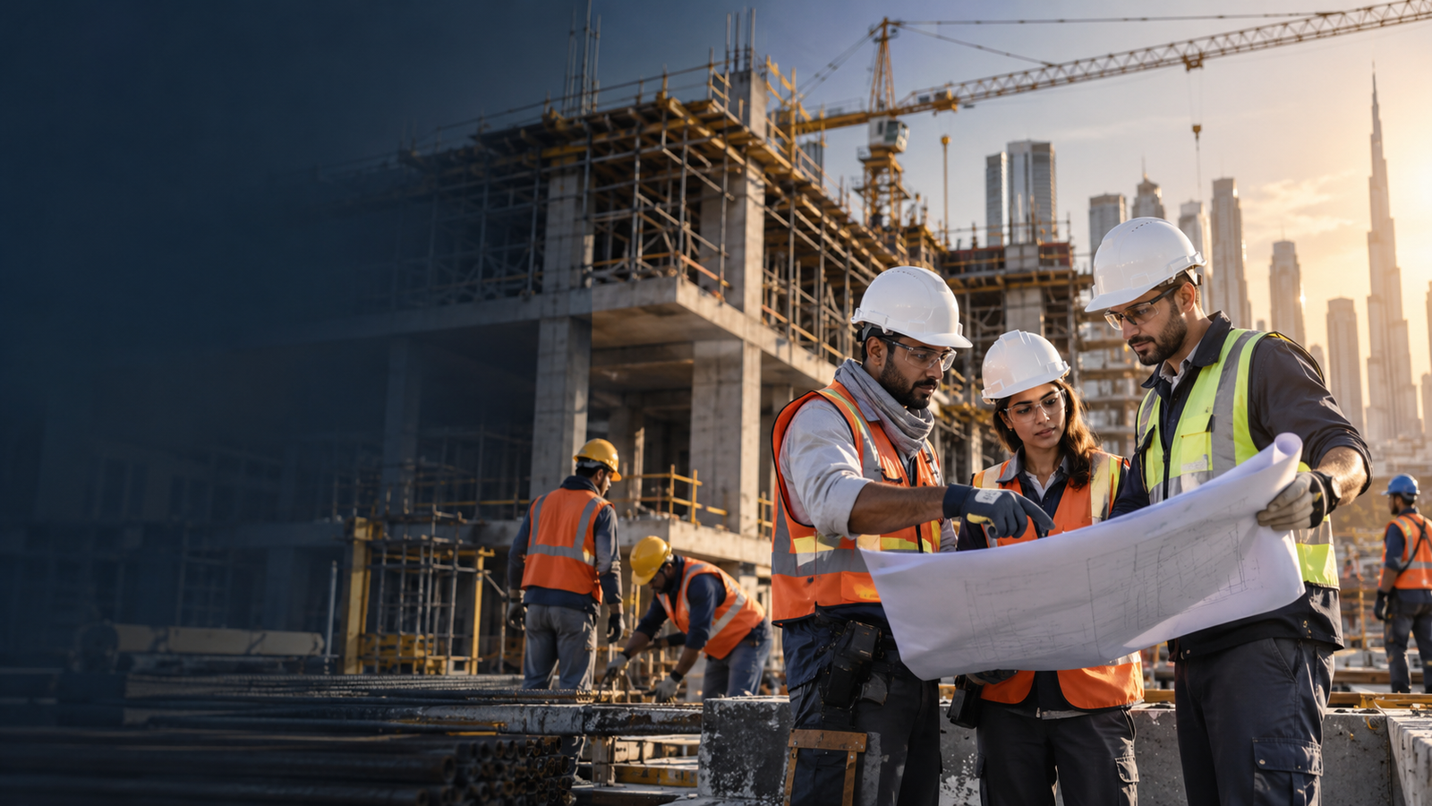 Construction workers at a building site